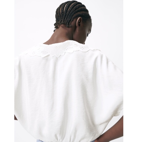 Zara NWT Loose Fitted Cropped Style Embroidered Collar Top XS - Picture 11 of 15
